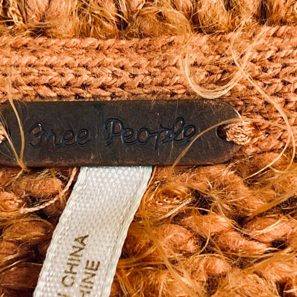 Free People Nevermind Sm Orange Shaggy Knit Button Front Sweater Oversized READ - Picture 4 of 16